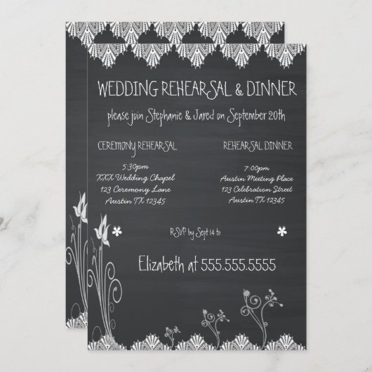 Invitation Dîner de répétition de tableau noir rustique (Devant / Derrière)