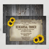 Invitation Dîner de répétition de tournesol en bois de grange (Devant / Derrière)