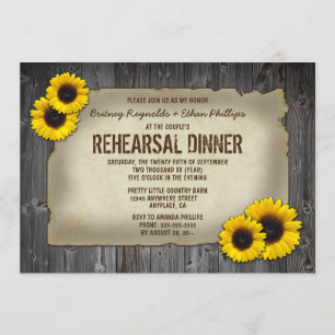 Invitation Dîner de répétition de tournesol en bois de grange