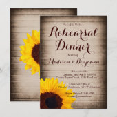 Invitation Dîner de répétition de tournesol en bois rustique (Devant / Derrière)