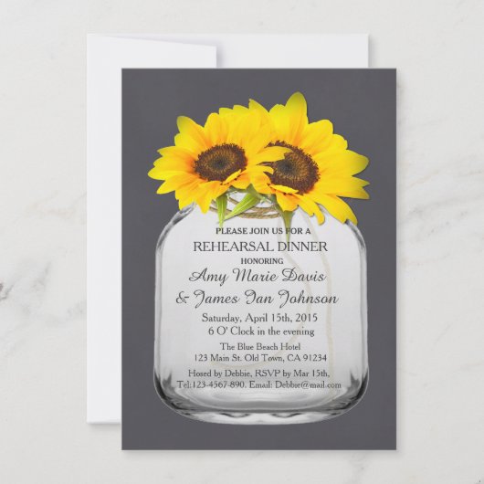 Invitation Dîner de répétition de tournesol en pot Mason7 (Devant)