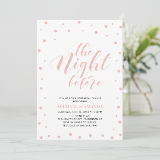 Invitation Dîner de répétition de typographie moderne or rose (Debout devant)