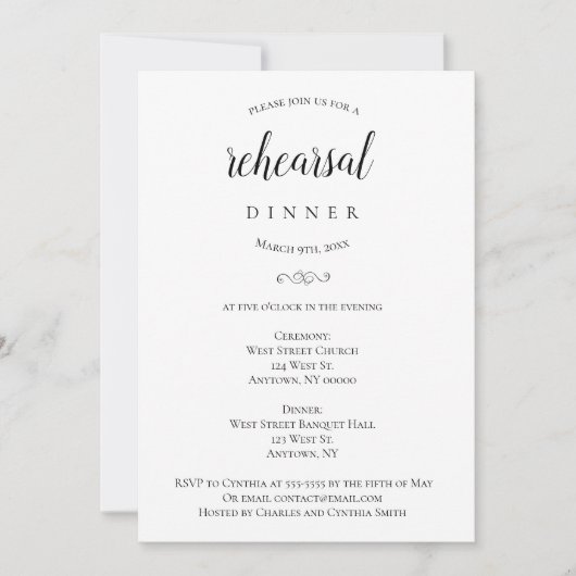 Invitation Dîner de répétition de typographie simple Invitati (Devant)