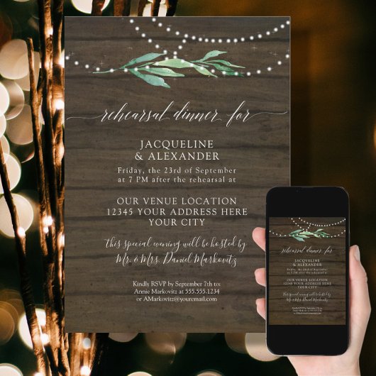 Invitation Dîner de répétition de verdure avec un scintilleme