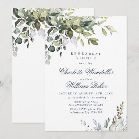 Invitation Dîner de répétition de verdure d'eucalyptus à l'aq (Devant / Derrière)