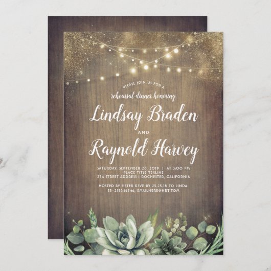 Invitation Dîner de répétition de verdure rustique Succulents (Devant / Derrière)