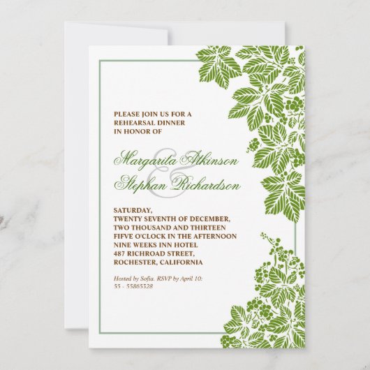 Invitation dîner de répétition de vignobles verts et blancs i (Devant)