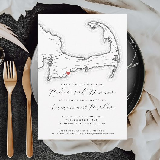 Invitation Dîner de répétition Décontracté Mashpee MA Mariage