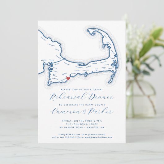 Invitation Dîner de répétition Décontracté Mashpee MA Mariage (Debout devant)