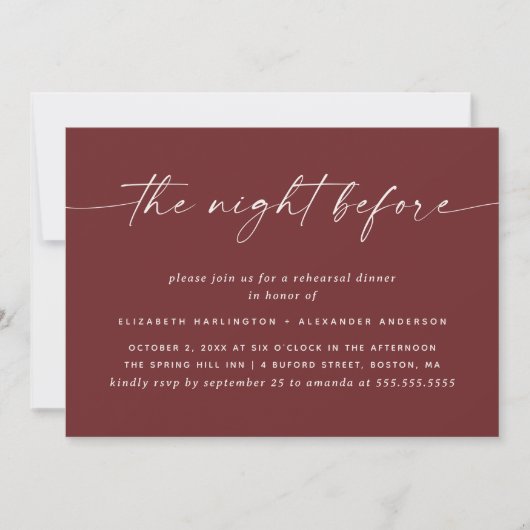 Invitation Dîner de répétition Deep Wine Red | La veille (Devant)