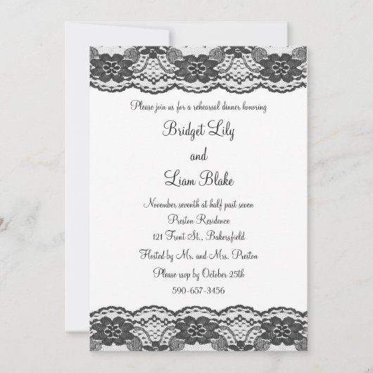 Invitation Dîner de répétition délicat et dentelle (blanc) (Devant)