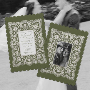 Invitation Dîner de répétition délicat Olive Green napperon e
