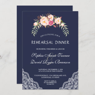 Invitation Dîner de répétition Dentelle Charm Blush Rose Fleu