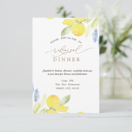 Invitation Dîner de répétition des citrons d'aquarelle (Debout devant)