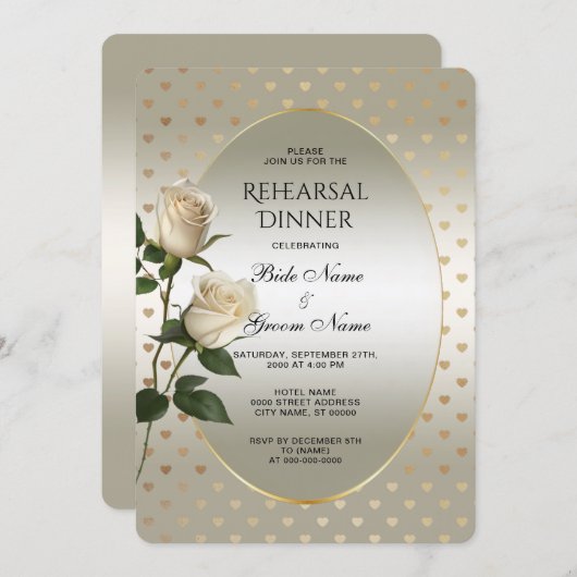 Invitation Dîner de répétition des Coeurs d'or des Roses blan (Devant / Derrière)