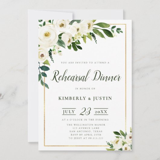 Invitation Dîner de répétition des fleurs blanches d'été invi (Devant)