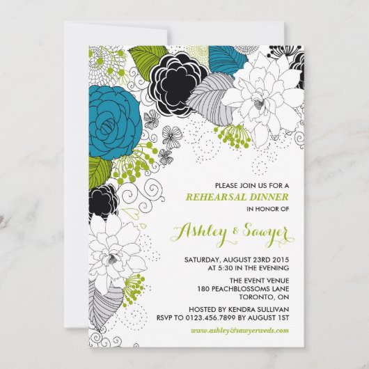 Invitation Dîner de répétition des fleurs blanches et vertes (Devant)