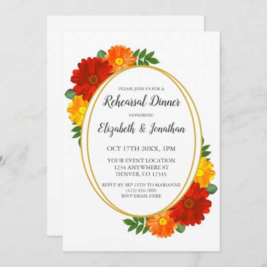 Invitation Dîner de répétition des fleurs d'automne (Devant / Derrière)