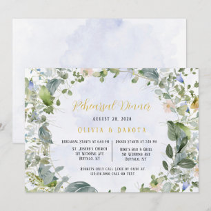 Invitation Dîner de répétition des Fleurs sauvages Dusty Blue