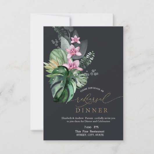 Invitation Dîner de répétition des fleurs tropicales foncées (Devant)