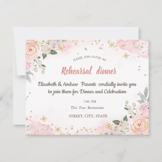 Invitation Dîner de répétition des flocons d'eau (Devant)