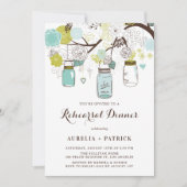 Invitation Dîner de répétition des jarres Mason bleu clair et (Devant)