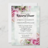 Invitation Dîner de répétition des Mariages rose et Roses flo (Devant)