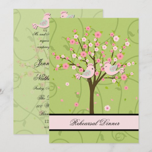 Invitation Dîner de répétition des oiseaux de Cherry Blossom  (Devant / Derrière)