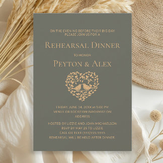 Invitation Dîner de répétition des oiseaux de l'amour au cœur