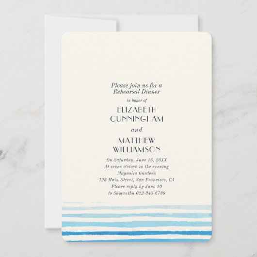 Invitation Dîner de répétition des rayures d'aquarelle bleu m (Devant)