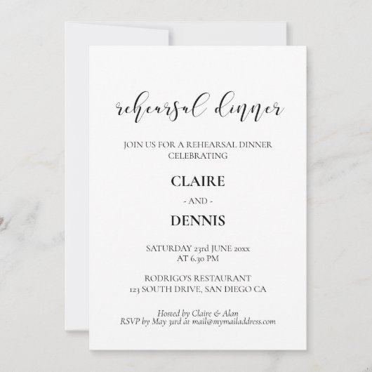Invitation Dîner de répétition design élégant (Devant)