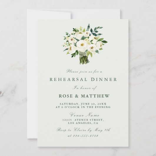 Invitation dîner de répétition d'été à fleurs blanches invita (Devant)