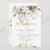 Invitation Dîner de répétition d'Eucalyptus rose Aquarelle (Devant / Derrière)