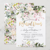 Invitation Dîner de répétition d'Eucalyptus rose Aquarelle (Devant / Derrière)