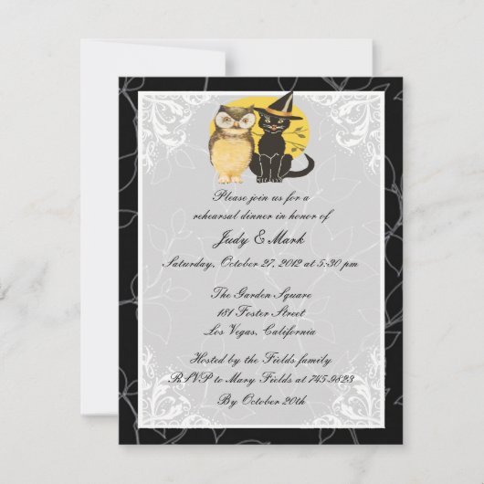 Invitation Dîner de répétition d'Halloween Chat & Owl Invitat (Devant)