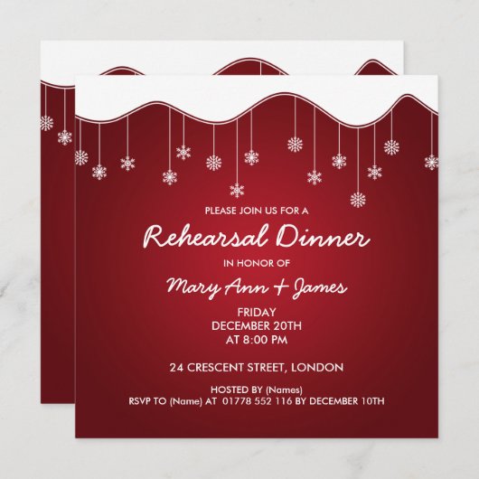 Invitation Dîner de répétition d'hiver Décoration de flocon d (Devant / Derrière)