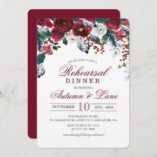 Invitation Dîner de répétition d'hiver floral de Bourgogne In