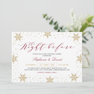 Invitation Dîner de répétition d'hiver rouge bordeaux et or