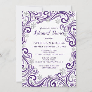 Invitation Dîner de répétition d'hiver violet argenté flocons