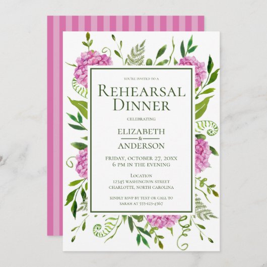 Invitation Dîner de répétition d'Hydrangea rose
