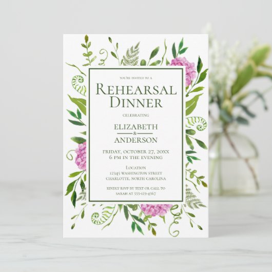 Invitation Dîner de répétition d'Hydrangea rose (Debout devant)