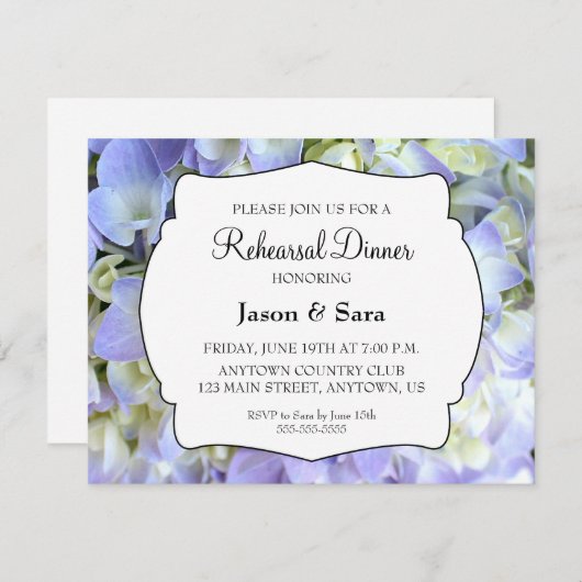 Invitation Dîner de répétition d'Hydrangea violet (Devant / Derrière)