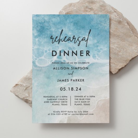 Invitation Dîner de répétition d'Ocean Beach Watercolor