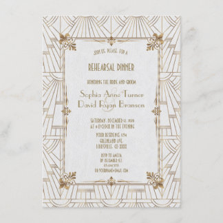 Invitation Dîner de répétition d'or Art déco Royal Fleur-de-L