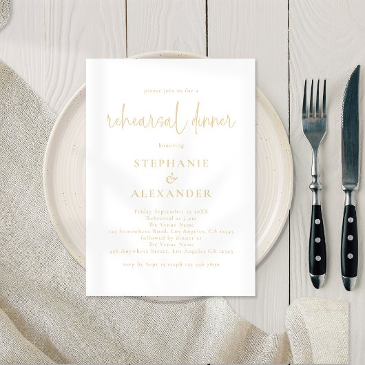 Invitation Dîner de répétition d'or au Champagne de Script Mo