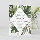 Invitation Dîner de répétition d'or feuille tropical (Debout devant)