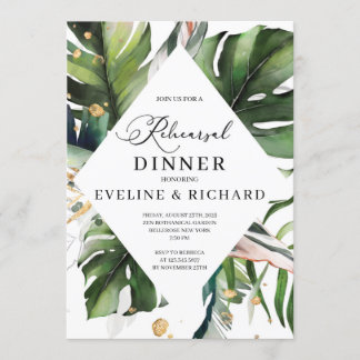 Invitation Dîner de répétition d'or feuille tropical