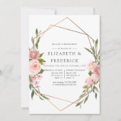 Invitation Dîner de répétition d'or Géométrique Rose et Rose (Devant)