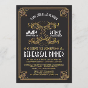 Invitation Dîner de répétition d'or Vintage Art déco Invitati