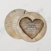 Invitation Dîner de répétition du coeur de bois sculpté rusti (Devant / Derrière)